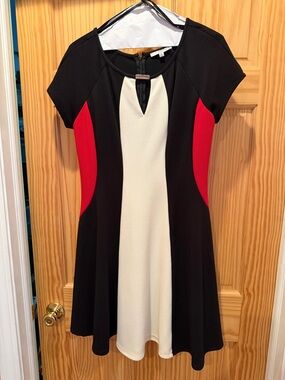 Studio One Black, White & Red Colorblock Mini Dress